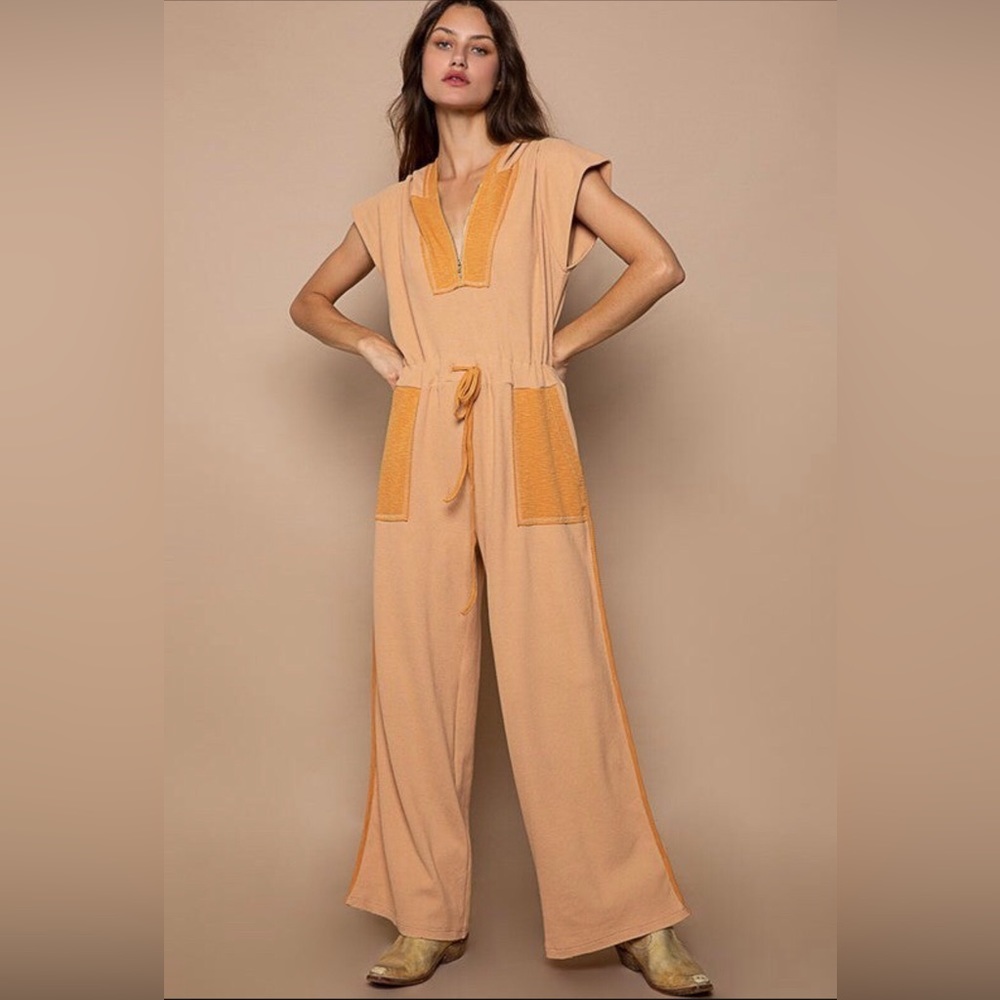 POL Latte Waffle Knit Jumpsuit
